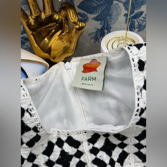 🆕 FARM Rio 🧿 NWOT Patch Crochet Black & White Monochrome Mini Dress - Size XL - Picture 13 of 15